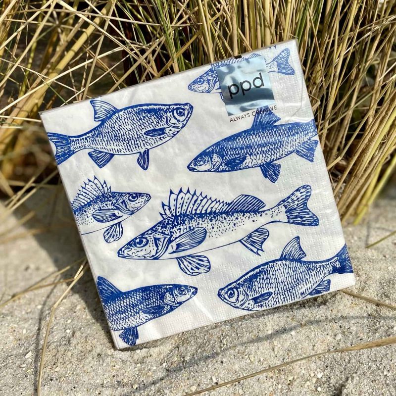 Friesisches Teehaus - Servietten 'Blaue Fische' - Strand