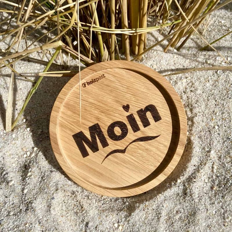 Friesisches Teehaus - Holzuntersetzer 'Moin' - Strand