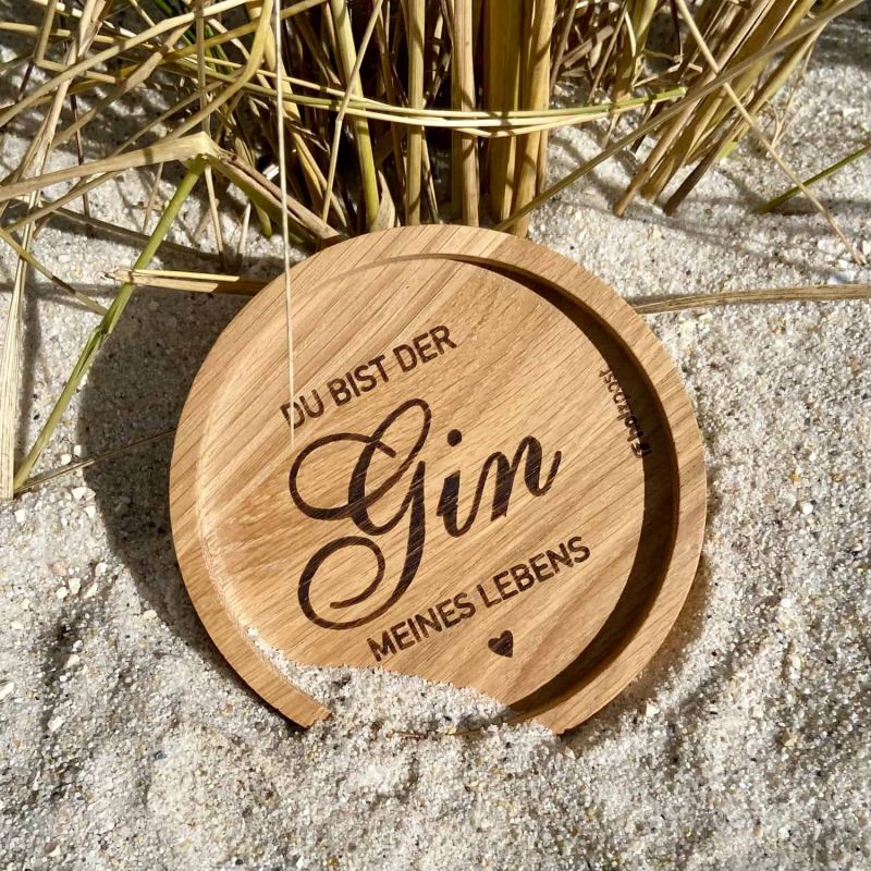 Friesisches Teehaus - Holzuntersetzer 'Gin meines Lebens' -Strand