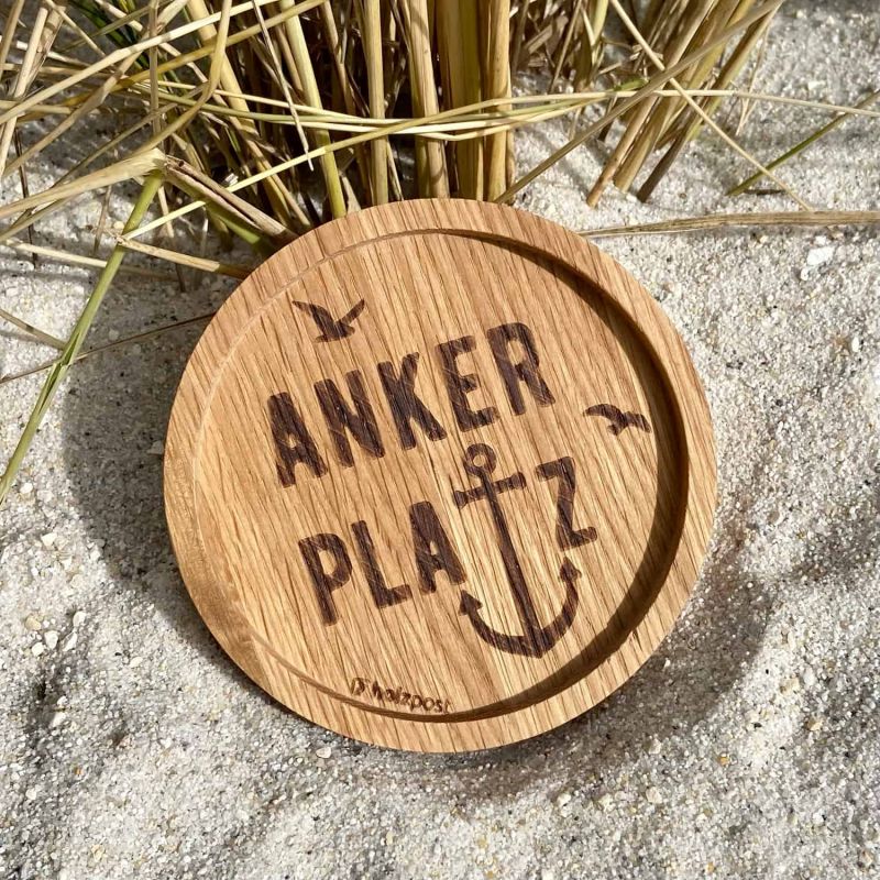 Friesisches Teehaus - Holzuntersetzer 'Ankerplatz' - Strand