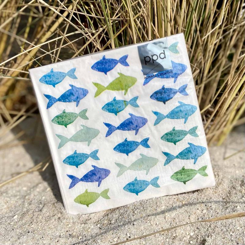 Friesisches Teehaus - Servietten 'Aquarell Fische' - Strand