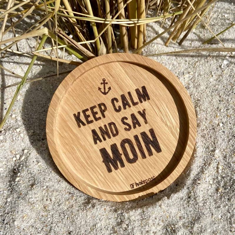 Friesisches Teehaus - Holzuntersetzer 'Keep Calm' - Strand