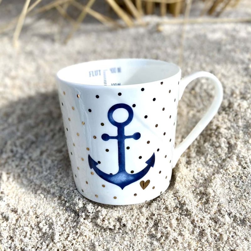 Friesisches Teehaus - Becher Indigo 'Blauer Anker' - Fine Bone China Porzellan - Strand